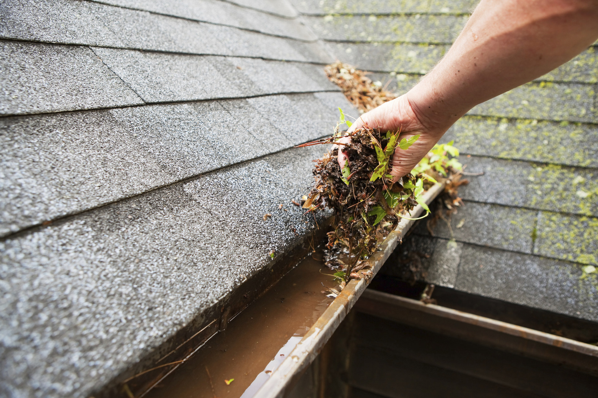 Cleaning out debris from gutters