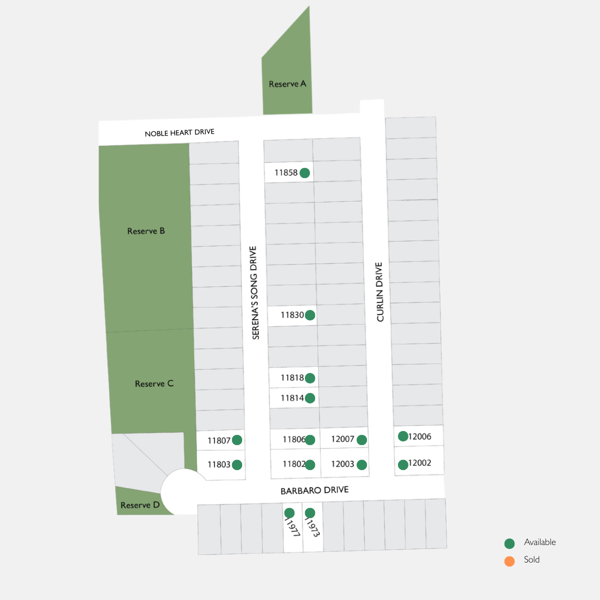Site map of Alta Homes subdivision showing available lots and home sites